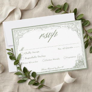 Salbei-Grün Vintage-Botanischer-Treillage-Bogen-Ho RSVP Karte