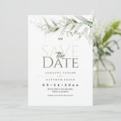Salbei-Grün-Wasserfarben-Blumenhochzeit Save The Date (Stehend Vorderseite)