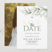 Salbei-Grün-Wasserfarben-Blumenhochzeit Save The Date (Vorne/Hinten)