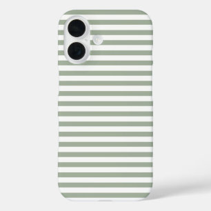 Salbei Grün & Weiß Cute Horizonal Gestreift iPhone 16 Hülle