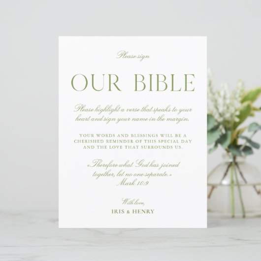 Salbei-Grün & Weiß Hochzeit Unser Bibelzeichen (Stehend Vorderseite)