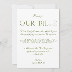 Salbei-Grün & Weiß Hochzeit Unsere Bibel Sign Einladung