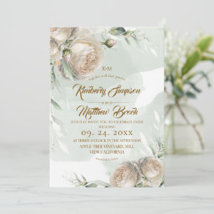 Salbei Grün Weiß Rosen Hochzeit Einladung