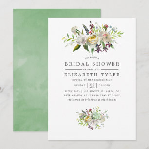 Salbei-Grün & Weiß Wasserfarben Florale Hochzeitsd Einladung