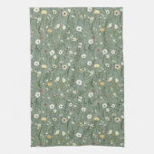 Salbei Grün Weiße Gelbe Wildblumen Boho Trendig Geschirrtuch (Vertikal)