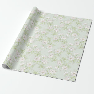 Salbei Grün Weiße Rose Hochzeit Geschenkpapier