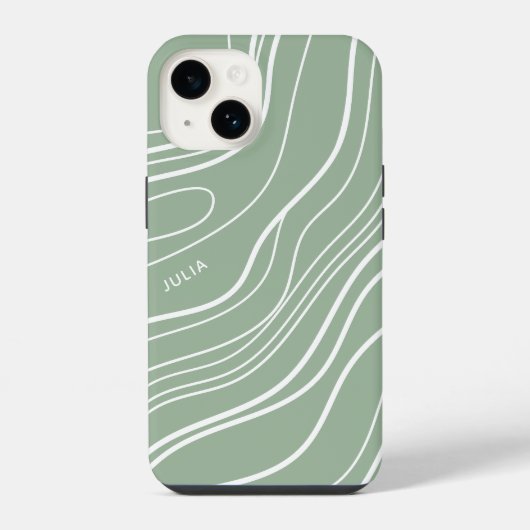 Salbei Grün Wellen Modern Personalisiert iPhone Hülle (Rückseite)