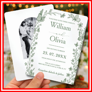 Salbei-Grün-Wildblumen-Foto-Hochzeit Einladung