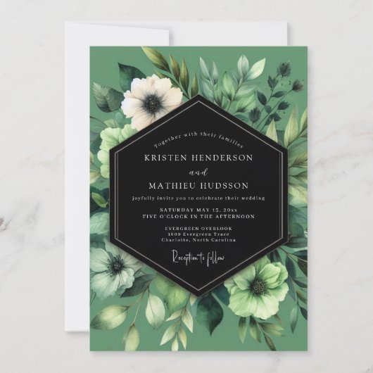 Salbei Grüne Anemonen Hochzeit Einladung (Vorderseite)