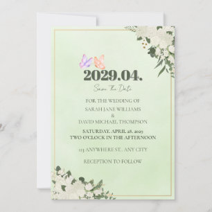 Salbei-grüne Florale Hochzeit 'Save the Date'-Kart Einladung