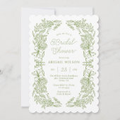 Salbei-grüne Hochzeitstorte mit Muschelrand Einladung (Vorderseite)