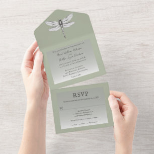 Salbei Grüne Libelle Hochzeit All In One Einladung