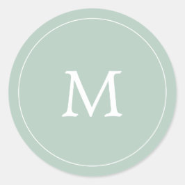 Salbei-Grüne-Minimalistin-Monogramm-Hochzeit Runder Aufkleber