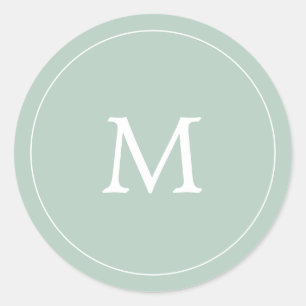 Salbei-Grüne-Minimalistin-Monogramm-Hochzeit Runder Aufkleber