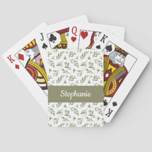 Salbei-Grüne Oliven-Wasserfarbe-Monogramm-Name Spielkarten