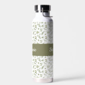 Salbei-Grüne-Oliven-Wasserfarbe-Monogramm-Name Trinkflasche (Links)