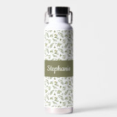 Salbei-Grüne-Oliven-Wasserfarbe-Monogramm-Name Trinkflasche (Vorne)