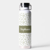Salbei-Grüne-Oliven-Wasserfarbe-Monogramm-Name Trinkflasche (Rückseite)