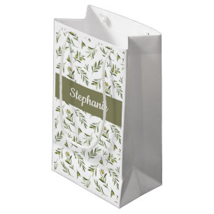 Salbei-Grüne-Oliven-Wasserfarben-Monogramm Kleine Geschenktüte