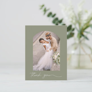 Salbei-Grüner-Bogen-Hochzeitsfoto-Dankeschön-Postk Postkarte