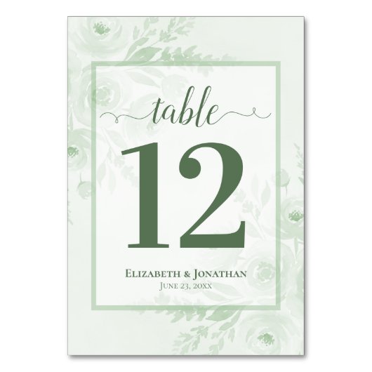 Salbei-Grüner Boho-Chic-Blumen-Hochzeit Tischnummer (Vorderseite)