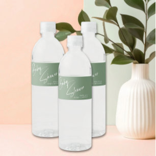 Salbei-Grüner Eleganter Skript-Baby-Shower Wasserflaschenetikett