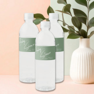 Salbei-Grüner Eleganter Skript-Baby-Shower Wasserflaschenetikett