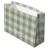 Salbei-Grüner Gingham-Buffalo-Karo-Linoleum-Textur Große Geschenktüte (Rückseite Schrägansicht)