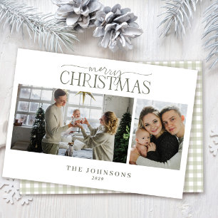 Salbei-Grüner Gingham Frohe Weihnachten Familienfo
