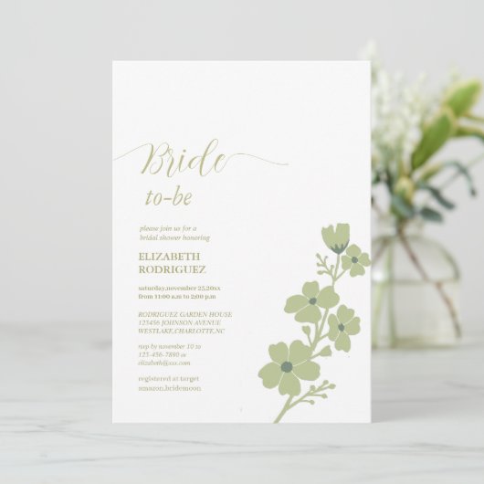 Salbei-grünes Brautparty Einladung (Stehend Vorderseite)