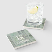 Salbei-Grünolivenpaste abstrakte Monogramm modern Steinuntersetzer (Seitenansicht)