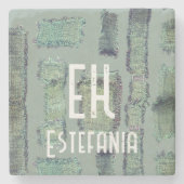 Salbei-Grünolivenpaste abstrakte Monogramm modern Steinuntersetzer (Vorderseite)