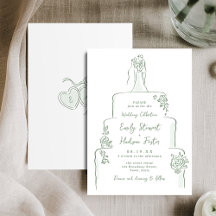 Salbei Handgezeichnete Hochzeitstorte Whimsical