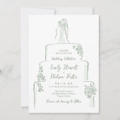 Salbei Handgezeichnete Hochzeitstorte Whimsical Einladung (Vorderseite)