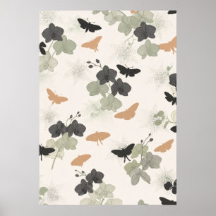 Salbei-Holzkohle-Motten-Orchideen-Botanisches Must Poster