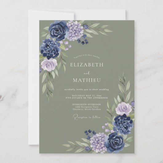 Salbei-Indigo-Botanical-Hochzeit Einladung (Vorderseite)
