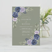 Salbei-Indigo-Botanical-Hochzeit Einladung (Stehend Vorderseite)