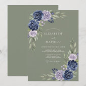 Salbei-Indigo-Botanical-Hochzeit Einladung (Vorne/Hinten)