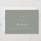 Salbei-Klassik-Foto-Monogramm-Hochzeit Save The Date (Vorderseite)