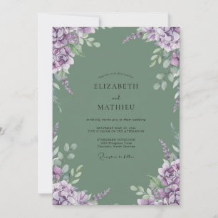 Salbei-Lila-Hortensien-Eukalyptus-Hochzeit Einladung
