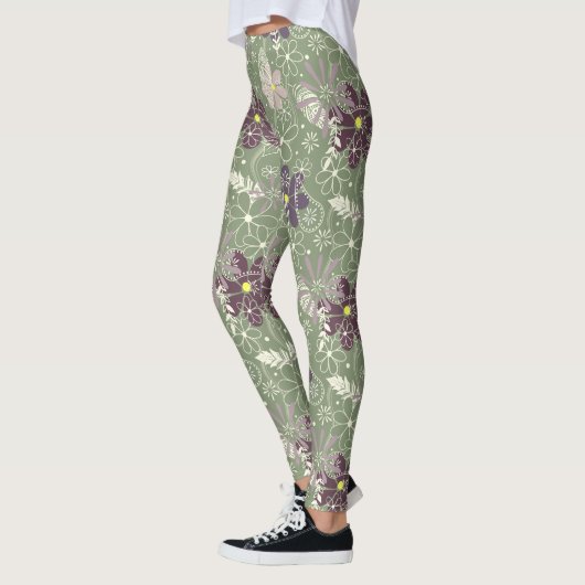 Salbei lila Pflaumenleder Federn Blume Muster Leggings (Links)