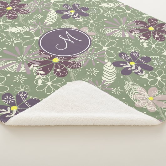 Salbei lila Pflaumenleder Federn Blume Muster Sherpadecke (3/4)