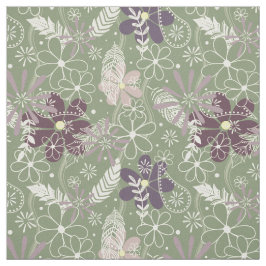 Salbei lila Pflaumenleder Federn Blume Muster Stoff