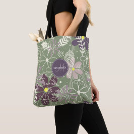 Salbei lila Pflaumenleder Federn Blume Muster Tasche