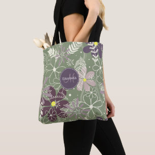 Salbei lila Pflaumenleder Federn Blume Muster Tasche