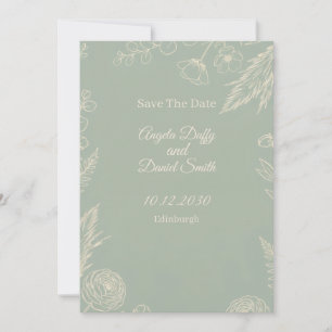 Salbei-Linienkunst-Blumen-Save-the-Date-Karte Save The Date