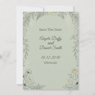 Salbei-Linienkunst-Blumen-Save-the-Date-Karte Save The Date