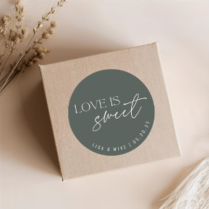 Salbei Love is Sweet Hochzeitsgeschenk Runder Aufkleber