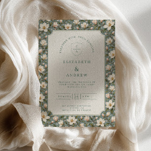 Salbei-Magnolie-Muster-Hochzeit Einladung