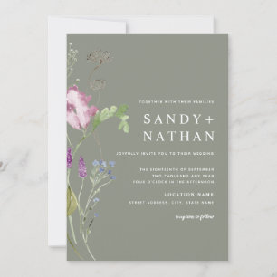 Salbei Moderne Wildblumen-Hochzeitseinladung Einladung